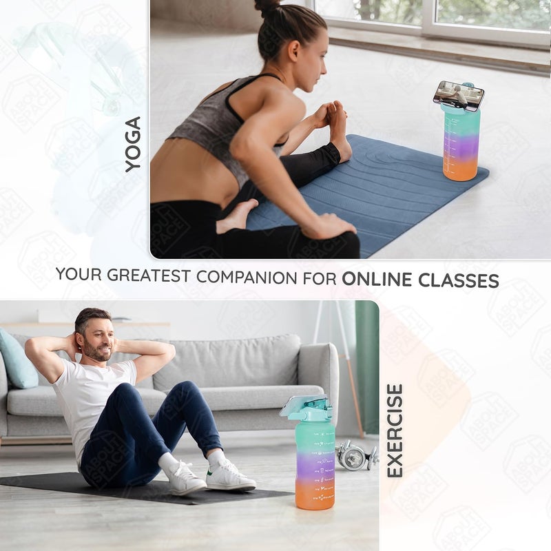 TEKCOOL Water Bottle 3Pcs 2L750ml 300ml Lightweight Leakproof BPAfree Motivational Water Bottle Sipper Time Marker Mobile Holder for Online Gym KidsAdults Office Gradient Plastic - Image 5