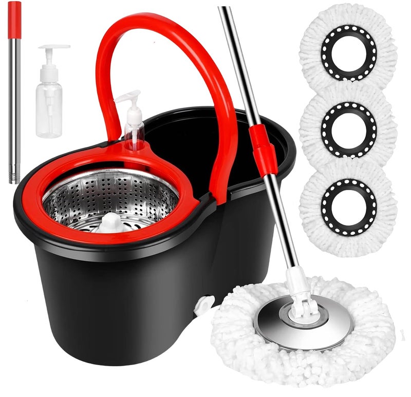 Roixeeds Spin Mop and Bucket with Wringer Set, 360° Spinning Mop Bucket System with 3 Microfiber Mop Replacement Heads Refills, 61" Stainless Steel Extended Handle for Floor Cleaning Home Office(20QT) - Image 1