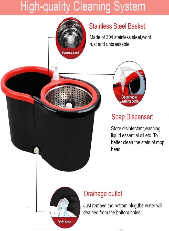 Roixeeds Spin Mop and Bucket with Wringer Set, 360° Spinning Mop Bucket System with 3 Microfiber Mop Replacement Heads Refills, 61" Stainless Steel Extended Handle for Floor Cleaning Home Office(20QT) - Image 4