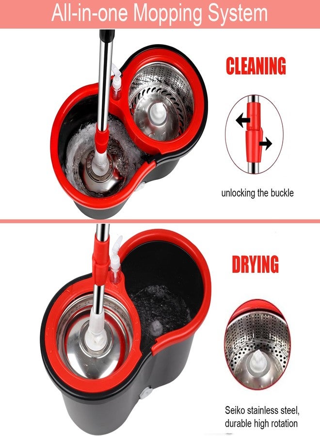 Roixeeds Spin Mop and Bucket with Wringer Set, 360° Spinning Mop Bucket System with 3 Microfiber Mop Replacement Heads Refills, 61" Stainless Steel Extended Handle for Floor Cleaning Home Office(20QT) - Image 3