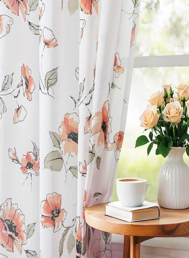 BROSHAN Sheer Orange Floral Curtains 2 Panels for Fall Living Room, Boho Elegant Flower Patterned Curtains 84 inch Length for Bedroom Dining Room Windows,Wrinkle-Free and Siky Smooth Curtain Sheers Fabric - Image 1