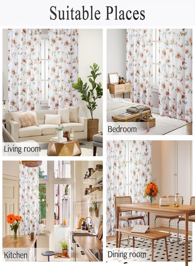 BROSHAN Sheer Orange Floral Curtains 2 Panels for Fall Living Room, Boho Elegant Flower Patterned Curtains 84 inch Length for Bedroom Dining Room Windows,Wrinkle-Free and Siky Smooth Curtain Sheers Fabric - Image 4