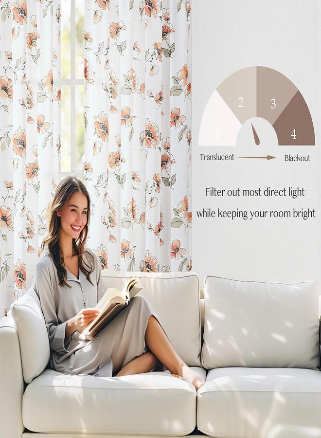 BROSHAN Sheer Orange Floral Curtains 2 Panels for Fall Living Room, Boho Elegant Flower Patterned Curtains 84 inch Length for Bedroom Dining Room Windows,Wrinkle-Free and Siky Smooth Curtain Sheers Fabric - Image 3