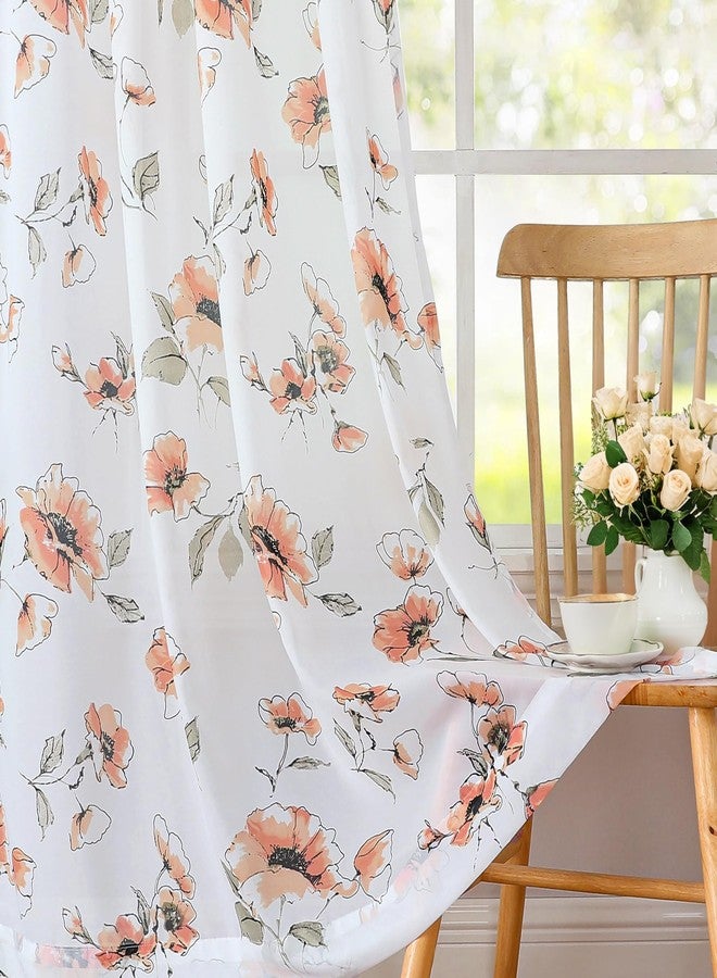 BROSHAN Sheer Orange Floral Curtains 2 Panels for Fall Living Room, Boho Elegant Flower Patterned Curtains 84 inch Length for Bedroom Dining Room Windows,Wrinkle-Free and Siky Smooth Curtain Sheers Fabric - Image 2