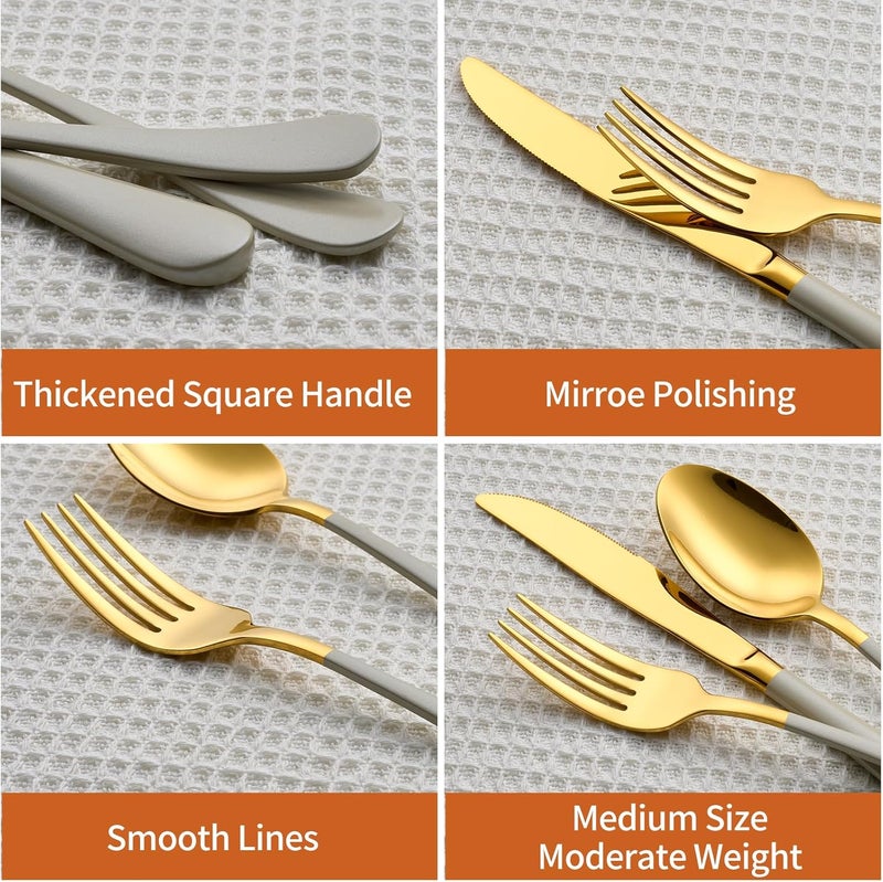 Lekoton 20 Piece Gold and Grey 180 Flatware Utensil Set for 4 Include Dinner KnifeDinner ForksDinner SpoonsSalad ForksTeaspoonsSilverware Set for 4 Dishwasher Safe - Image 3