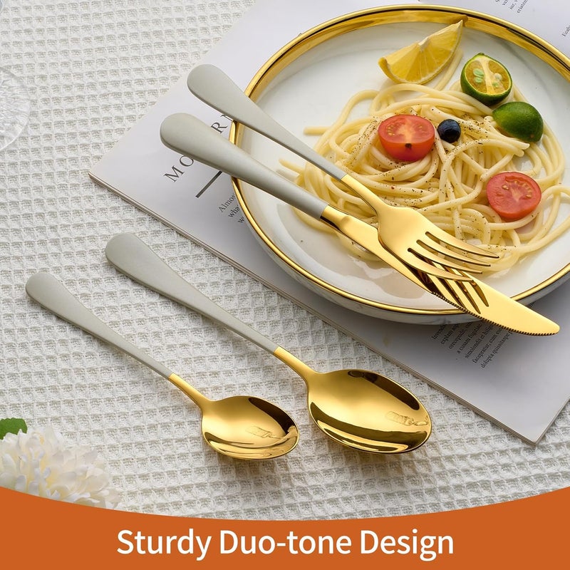 Lekoton 20 Piece Gold and Grey 180 Flatware Utensil Set for 4 Include Dinner KnifeDinner ForksDinner SpoonsSalad ForksTeaspoonsSilverware Set for 4 Dishwasher Safe - Image 5