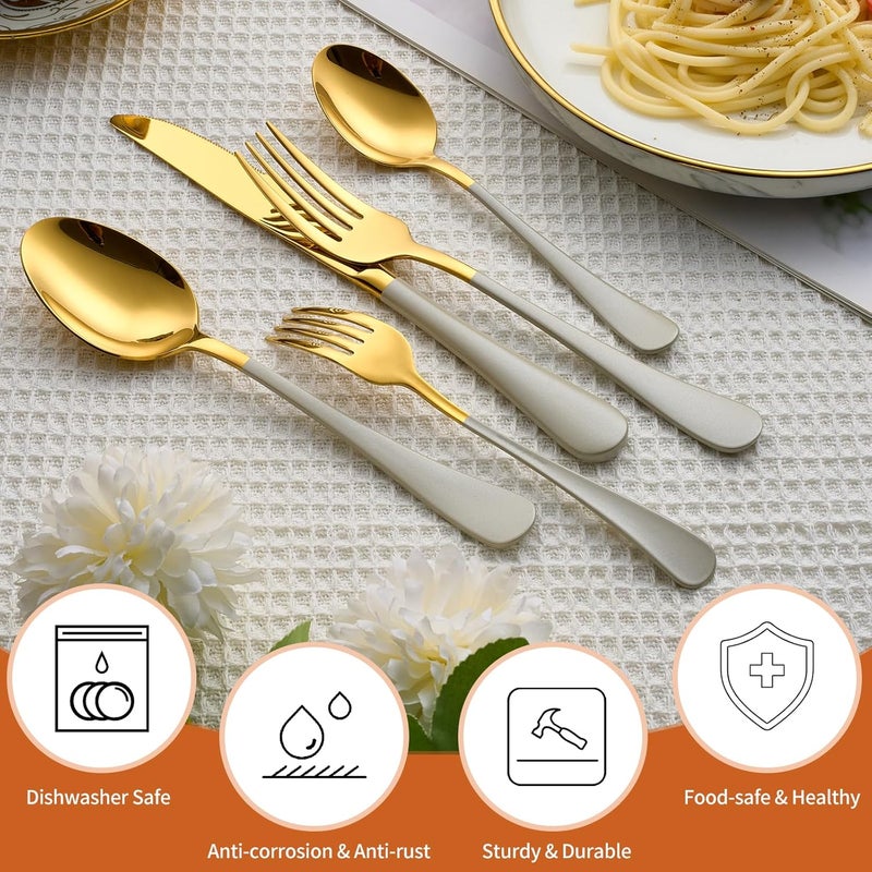 Lekoton 20 Piece Gold and Grey 180 Flatware Utensil Set for 4 Include Dinner KnifeDinner ForksDinner SpoonsSalad ForksTeaspoonsSilverware Set for 4 Dishwasher Safe - Image 4