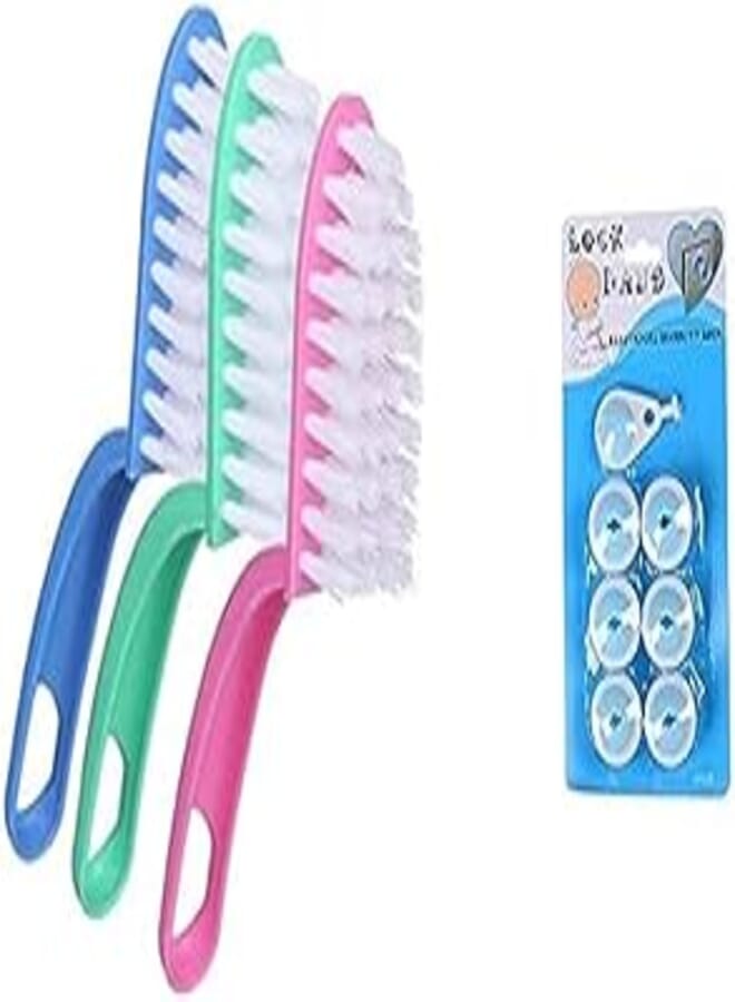 Plastic Fish Cleaning Brush Set, 3 Pieces - Multi Color + 6pcs/set Outlet Covers, Child Proof Safety Electrical Plugs Protector, Baby Proof white Safety Caps