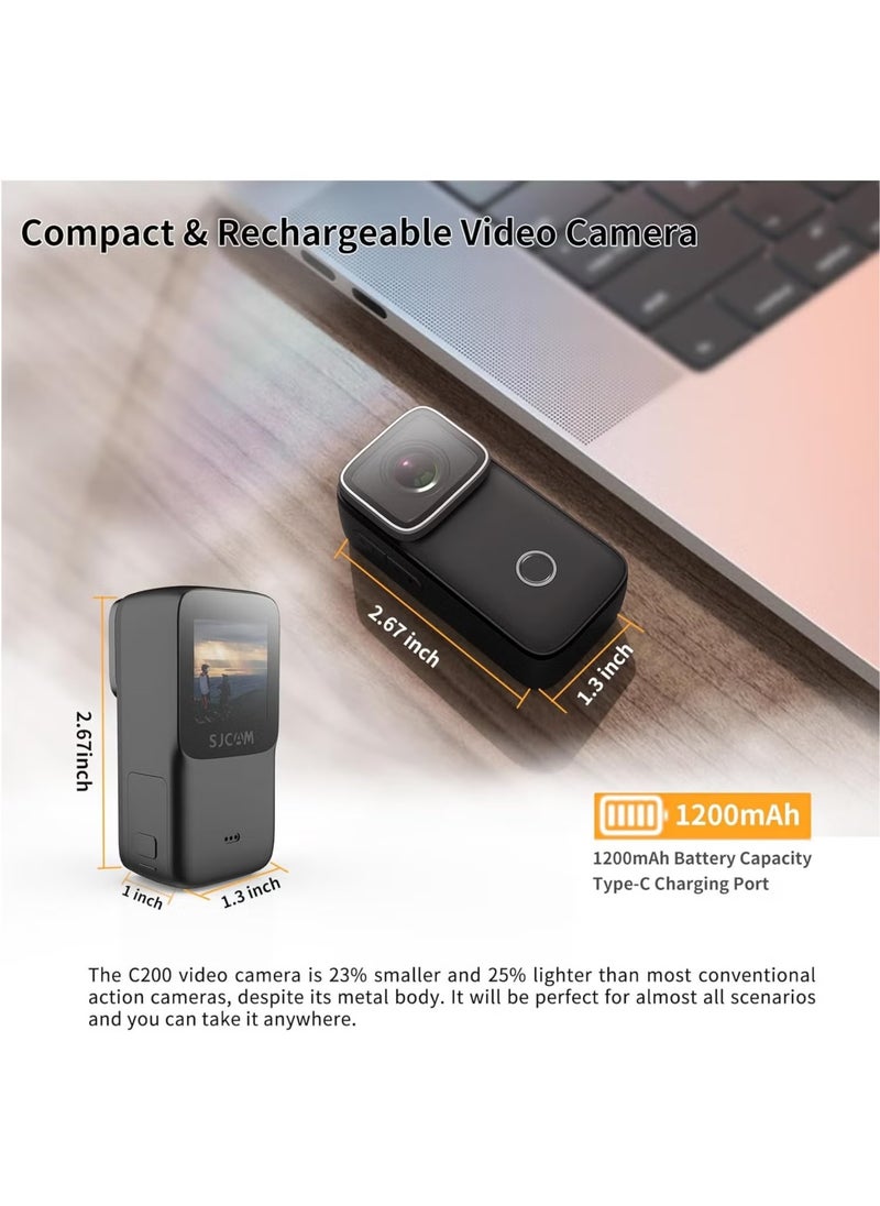 أس جي كام كاميرا C200 Mini Action، كاميرا جيب 4K مع خاصية التثبيت، كاميرا رياضية محمولة ويمكن ارتداؤها، كاميرا خارجية للرياضات تحت الماء، الدراجة، مدونات الفيديو، (قطعة واحدة، C200 أبيض)  - Image 4