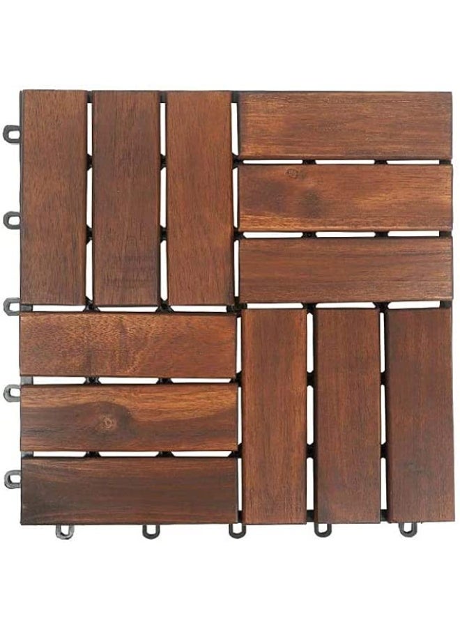 LINGWEI Pack of 20 Wooden Floor Decking Tiles 31x3x31cm Solid Acacia Wood Interlocking Patio, Balcony & Garden Flooring - Image 3