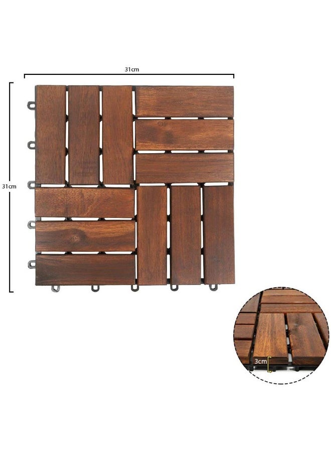 LINGWEI Pack of 20 Wooden Floor Decking Tiles 31x3x31cm Solid Acacia Wood Interlocking Patio, Balcony & Garden Flooring - Image 5