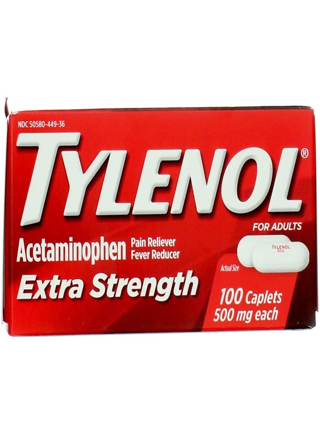 Tylenol Extra Strength Caplets with 500 mg Acetaminophen, Pain Reliever & Fever Reducer, 100 ct - Image 1
