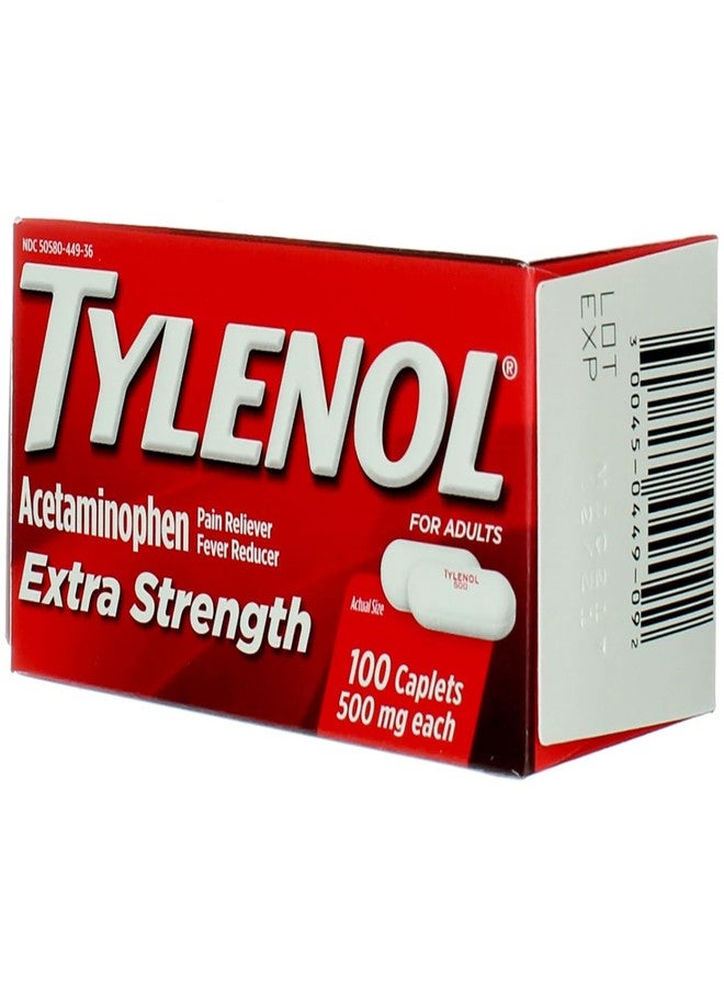 Tylenol Extra Strength Caplets with 500 mg Acetaminophen, Pain Reliever & Fever Reducer, 100 ct - Image 3