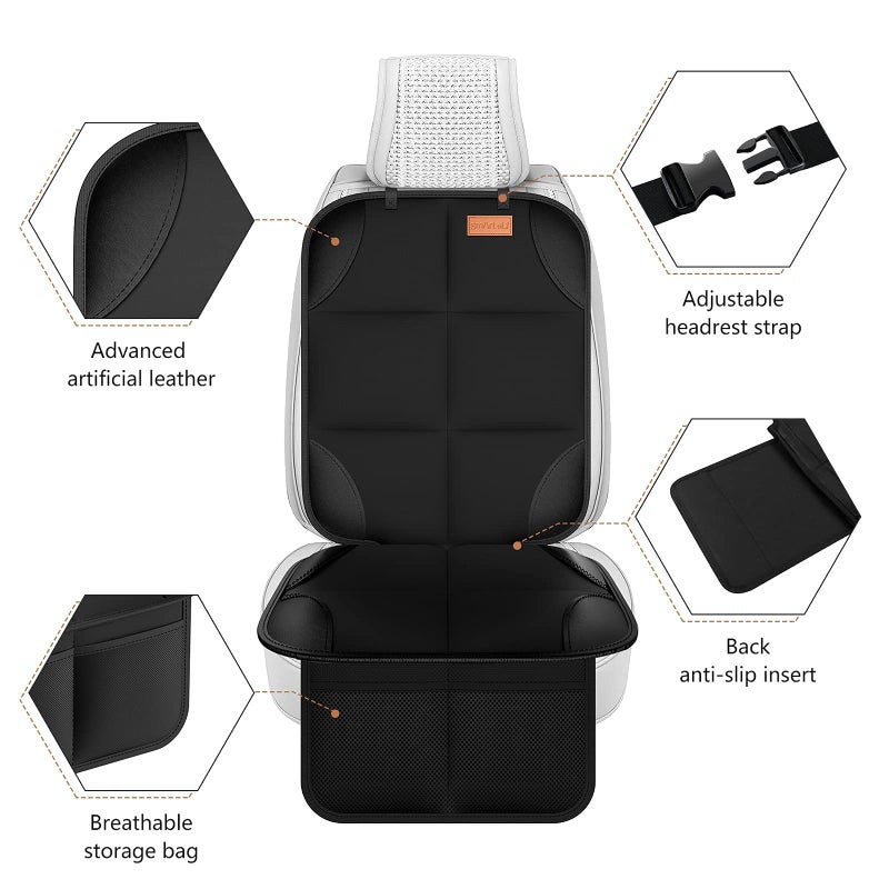 smartelf Car Seat Protector [1 Pack] Large Auto Protector for Child Seats with Thickest Padding and Non-Slip Backing Mesh Pockets for SUV, Sedan, Truck, Leather and Fabric - Black - Image 4