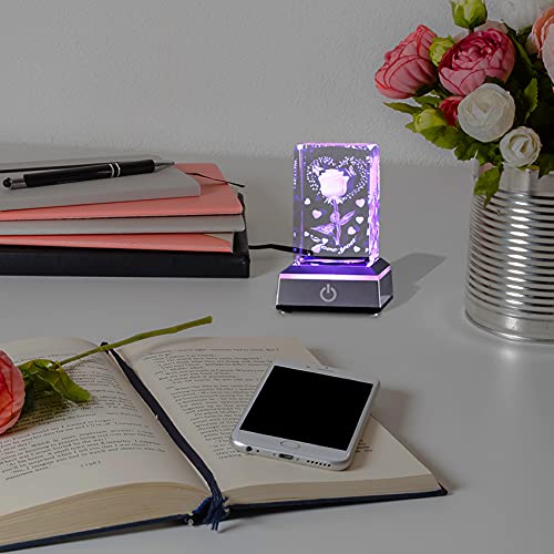 YWHL 3D Engraved Romantic Crystal I Love You Rose Gifts for Her Girlfriend Wife on Anniversary Mothers Day Birthday Presents for Mom Women - Image 4