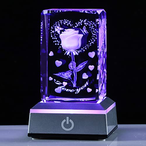 YWHL 3D Engraved Romantic Crystal I Love You Rose Gifts for Her Girlfriend Wife on Anniversary Mothers Day Birthday Presents for Mom Women - Image 1