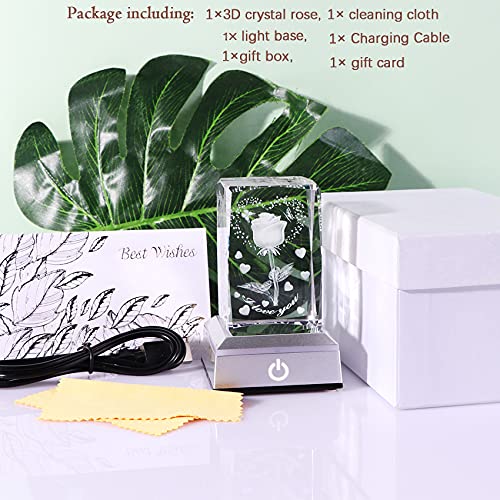 YWHL 3D Engraved Romantic Crystal I Love You Rose Gifts for Her Girlfriend Wife on Anniversary Mothers Day Birthday Presents for Mom Women - Image 2