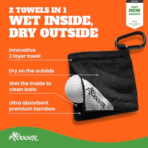 Frogger Amphibian Golf Ball Towel with Wet and Dry Technology Small Golf Ball Towels for Golf Bags with D Clip Golf Ball Accessories - Image 2