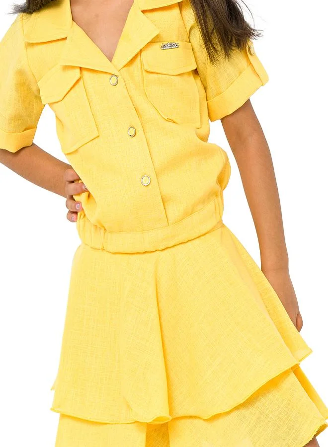 babyqlo Versatile yellow three-piece set with skirt and shorts