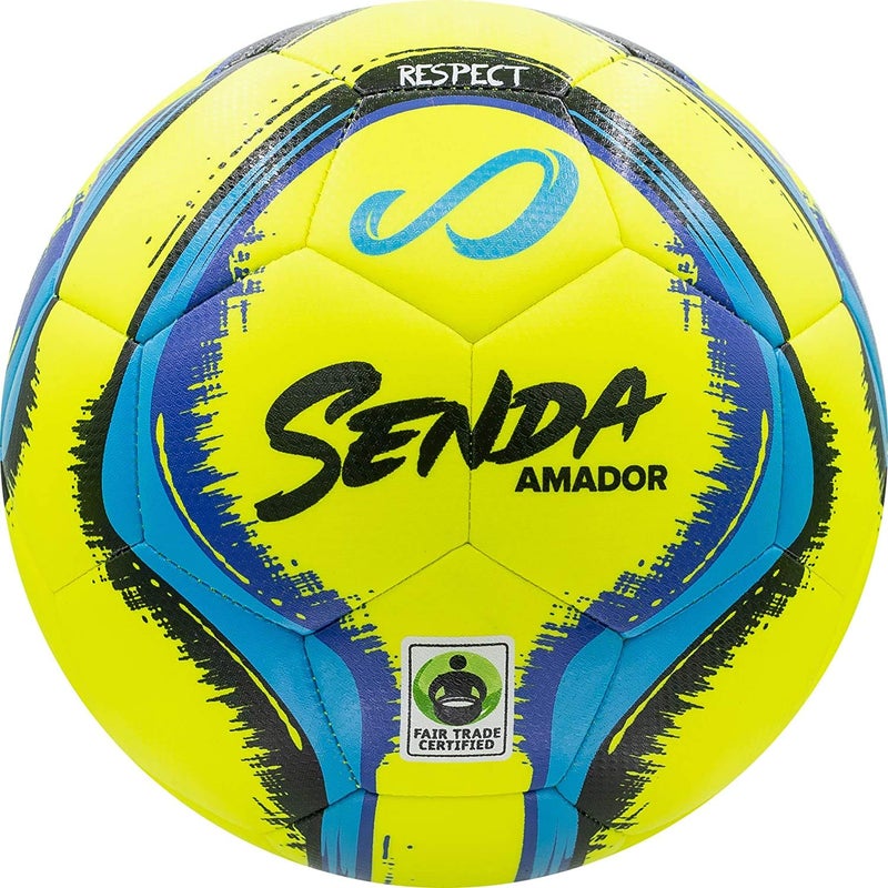 Senda Amador Training Soccer Ball, Fair Trade Certified, Yellow/Light Blue, Size 4 (Ages 8-12) - Image 1