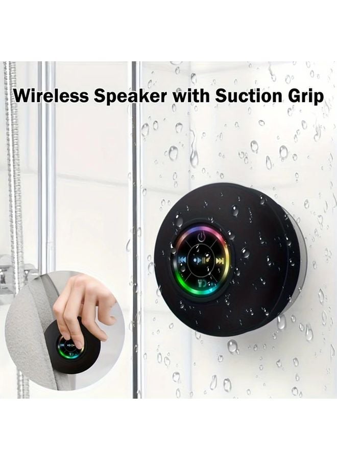 Black LED Bathroom Speaker Wireless USB Rechargeable IPX4 Waterproof HD Sound Suction Cup - Image 4