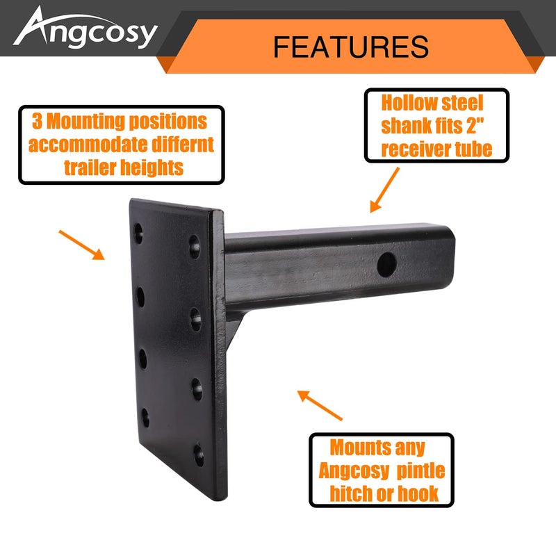 ANGCOSY 3-Position Pintle Mount for 2" Hitch Receiver, 10,000 lbs, 9-Inch Length, Black - Image 3