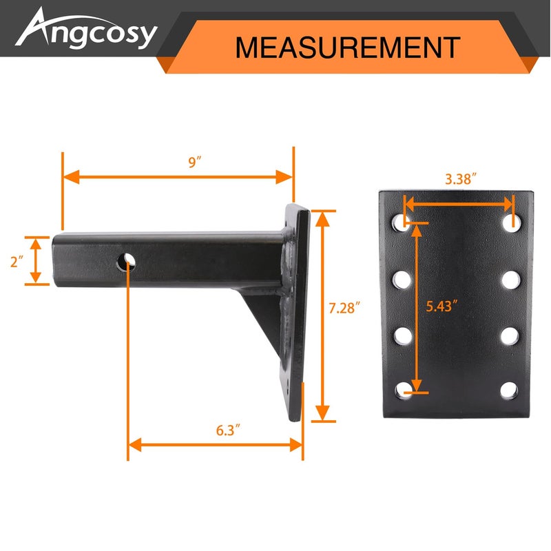 ANGCOSY 3-Position Pintle Mount for 2" Hitch Receiver, 10,000 lbs, 9-Inch Length, Black - Image 2