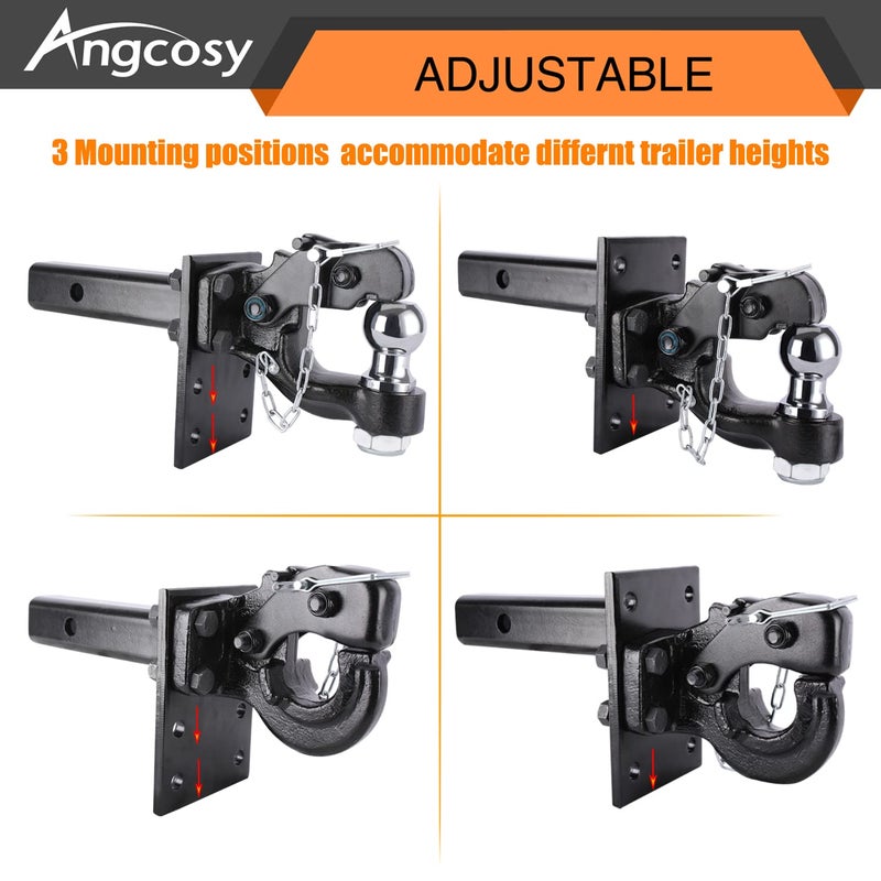ANGCOSY 3-Position Pintle Mount for 2" Hitch Receiver, 10,000 lbs, 9-Inch Length, Black - Image 5