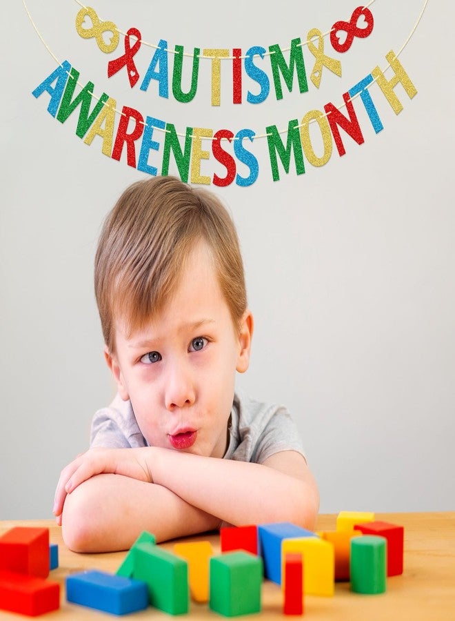 FOZEE Autism Awareness Month Banner, Autism Acceptance Decoration, Love Needs No Word Decor, colorful Glitter - Image 5