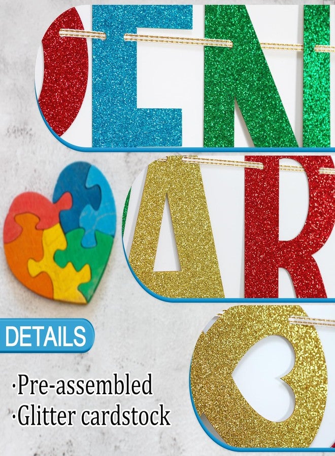 FOZEE Autism Awareness Month Banner, Autism Acceptance Decoration, Love Needs No Word Decor, colorful Glitter - Image 3
