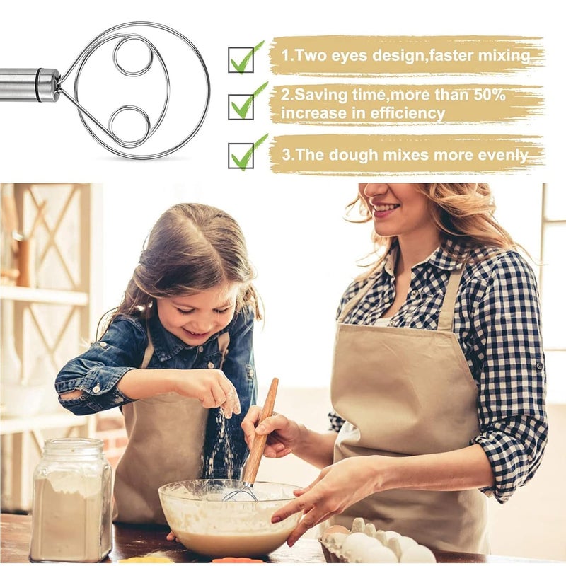 Edencart Dough Whisk Premium Stainless Steel Dutch Whisk Dough Hand Mixer Artisan Blender for Egg Bread Cake Pastry Pizza Dough Perfect Baking Tools WHISKING TIRRING Kitchen Tools 1 PC