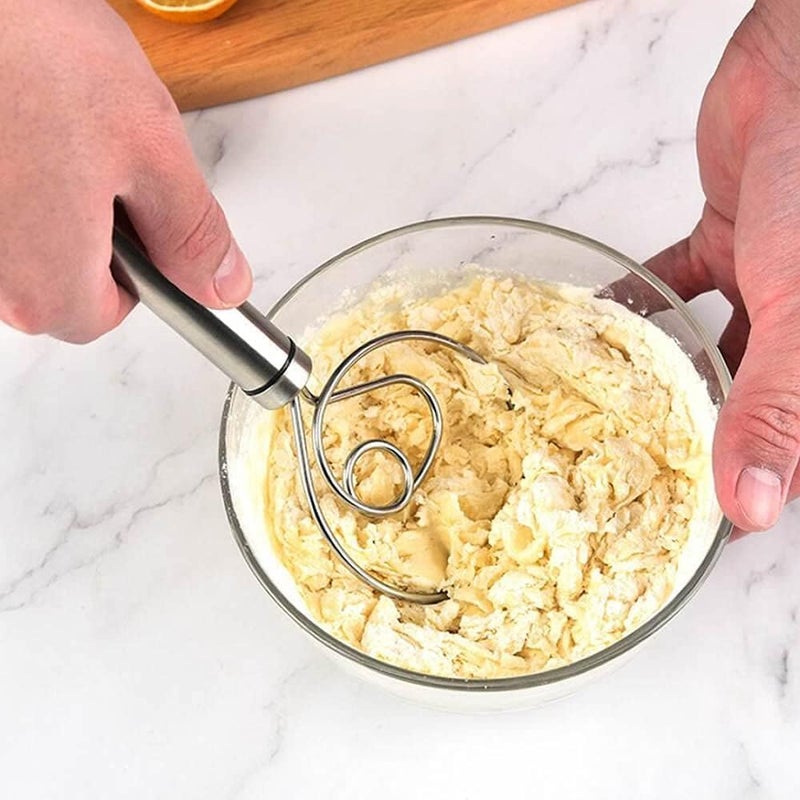 Edencart Dough Whisk Premium Stainless Steel Dutch Whisk Dough Hand Mixer Artisan Blender for Egg Bread Cake Pastry Pizza Dough Perfect Baking Tools WHISKING TIRRING Kitchen Tools 1 PC
