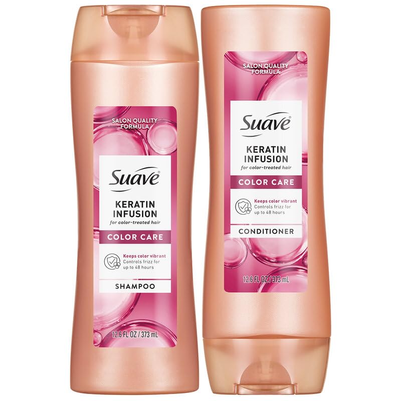 Suave Keratin Shampoo and Conditioner Set, Color Care – Keeps Color Vibrant + 48 Hour Frizz Control, 12.6 Oz Ea - Image 1