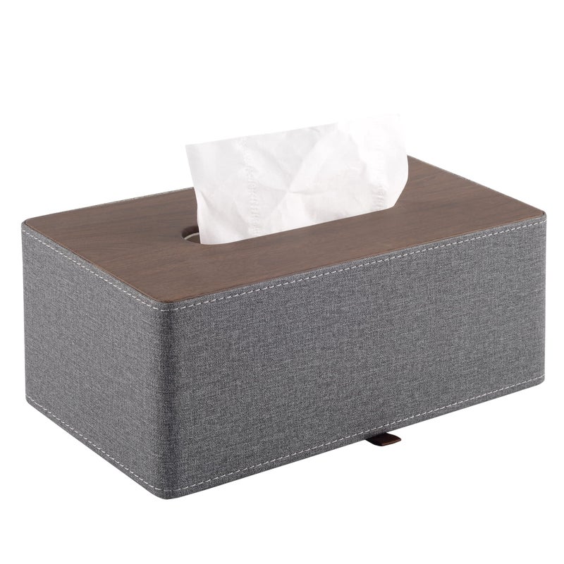 Highend Leather Tissue Box Holder Two Color MatchingRounded Rectangle Napkin Pumping Paper Case Dispenser Facial for Home Bathroom Dresser Office Automotive Decoration Gray