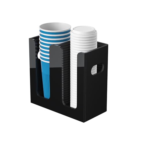 WINFFOR Disposable Cup Organizer Dispenser 2 Compartments Black Acrylic Cup and Lid Holder with Handles Plastic Cup Dispenser Countertop Paper Cup Holder for Coffee Bar House Party Essentials - Image 1