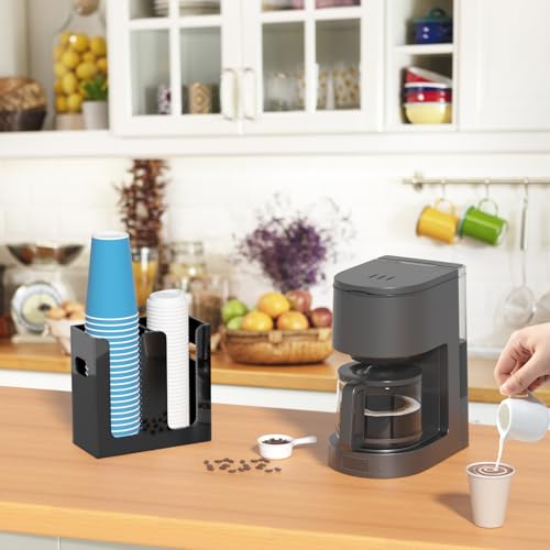WINFFOR Disposable Cup Organizer Dispenser 2 Compartments Black Acrylic Cup and Lid Holder with Handles Plastic Cup Dispenser Countertop Paper Cup Holder for Coffee Bar House Party Essentials - Image 3