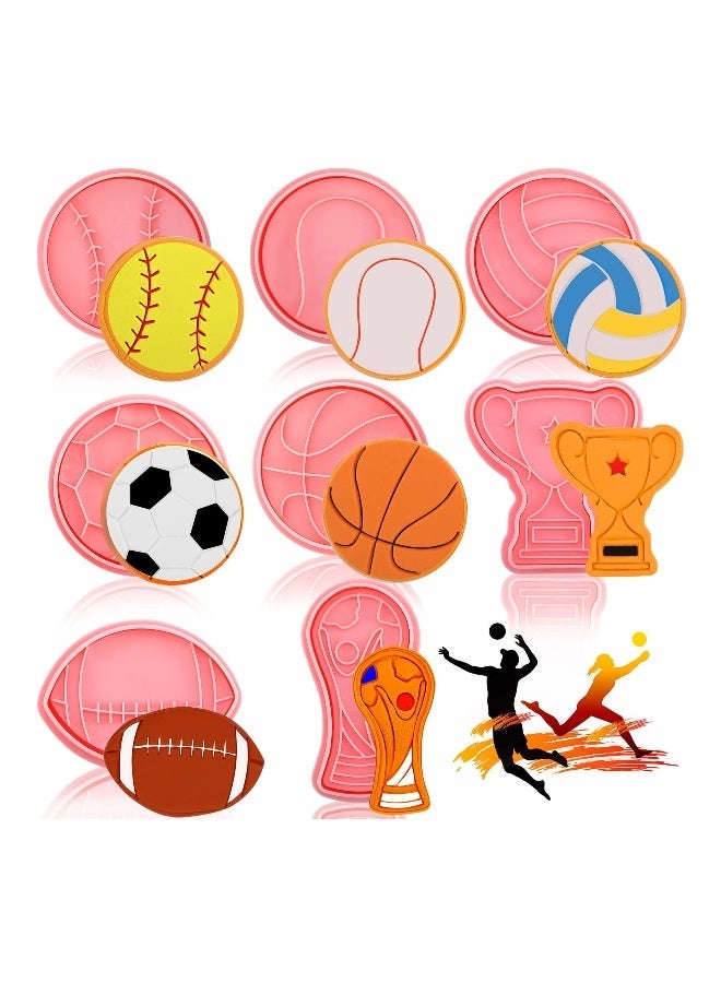 Sport Ball and Birthday Cookie Stamps, 3d Football Volleyball Soccer Basketball Cake Flower Shape Biscuit Cutter Cookie Stamps, for Diy Cookie Supplies, for Making Biscuits, Cakes(8 Pieces)