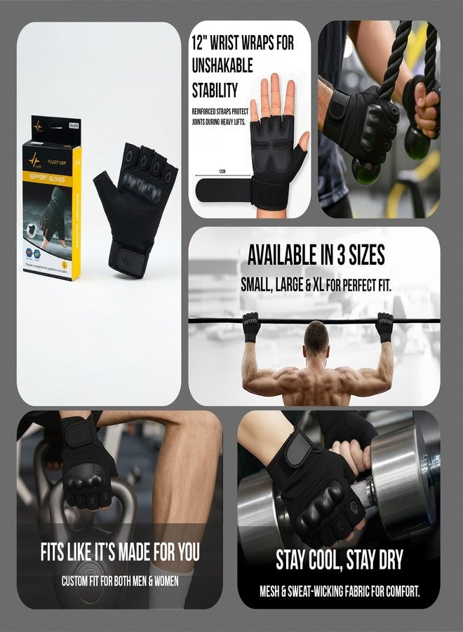 PULSEIT قفازات رفع الأثقال PulseITGripGloves للرجال والنساء | قفازات رياضية مبطنة بالمطاط مع دعم للمعصم | قفازات تمارين رياضية للصالات الرياضية، والكروسفت، واللياقة البدنية، ورفع الأثقال (أسود) (مقاس XL) - Image 2