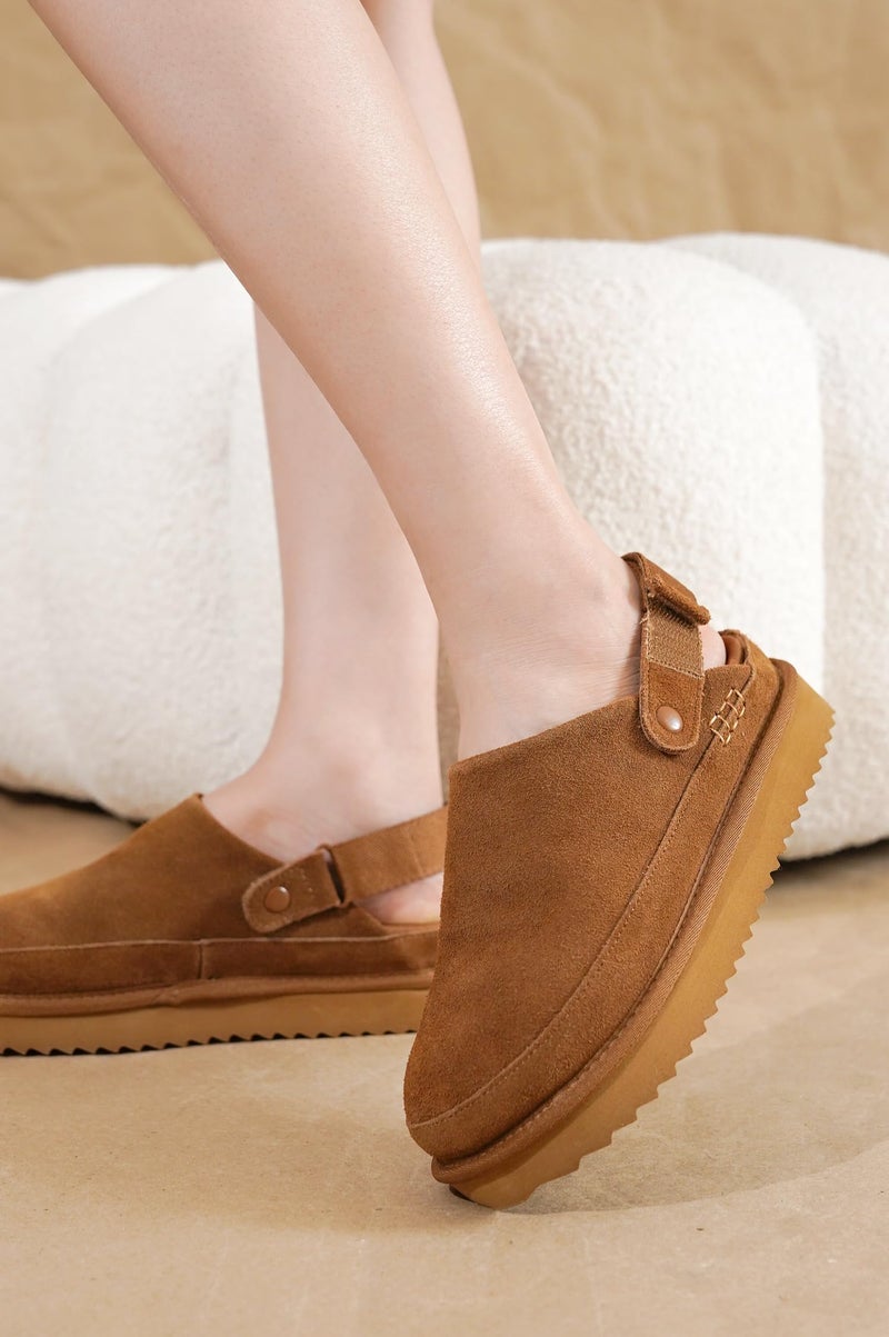 Project Cloud 100% Genuine Leather Clogs for Women - Memory Foam Womens Clogs & Mules with Adjustable Straps - Lightweight Platform Shoes Non-Slip Slides (Goldstar, CHSTNUT, 7.5) Chestnut - Image 2