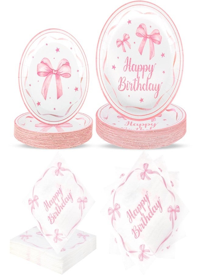 Adecortalk Pink Bow Birthday Party Supplies 108 Pcs Pink Bow Plates Napinks Coquette Birthday Decorations Bow Tableware Decorations Serves 36 Guest for Girls Bachelorette Bridel Party Decor - Image 1