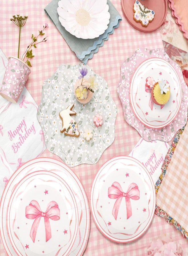 Adecortalk Pink Bow Birthday Party Supplies 108 Pcs Pink Bow Plates Napinks Coquette Birthday Decorations Bow Tableware Decorations Serves 36 Guest for Girls Bachelorette Bridel Party Decor - Image 3