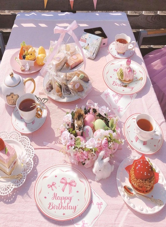 Adecortalk Pink Bow Birthday Party Supplies 108 Pcs Pink Bow Plates Napinks Coquette Birthday Decorations Bow Tableware Decorations Serves 36 Guest for Girls Bachelorette Bridel Party Decor - Image 5