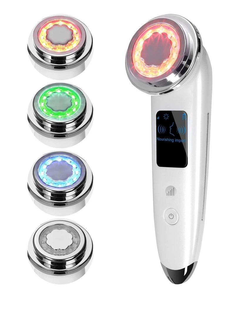 Face Massager, 4 in 1 Beauty Device, Multifunctional Facial Skin Care Tool, Anti Aging Skin Tightening Firming Skin Care Tools, for Deep Clean, Nourishment, Firming, Eye Skin (White)  - Image 1