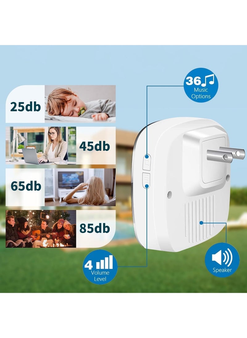 Barakah Wireless Doorbell, Waterproof Door Bell Kit with 1000Ft Range 4 Adjustable Volume Levels 36 Chimes and LED Flash Plug in Receiver for Home Office Apartment Classroom, White - Image 2