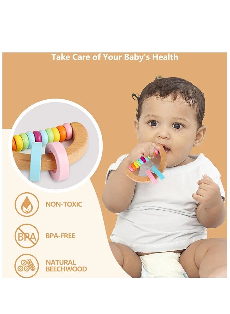 بيبي بي مجموعة ألعاب خشخيشة خشبية للأطفال - عبوة من 4 قطع من ألعاب التسنين العضوية الطبيعية من مونتيسوري للأطفال الرضع - ألعاب حسية خشبية آمنة وخالية من مادة BPA للأطفال من عمر 0 ​​إلى 12 شهرًا - Image 3