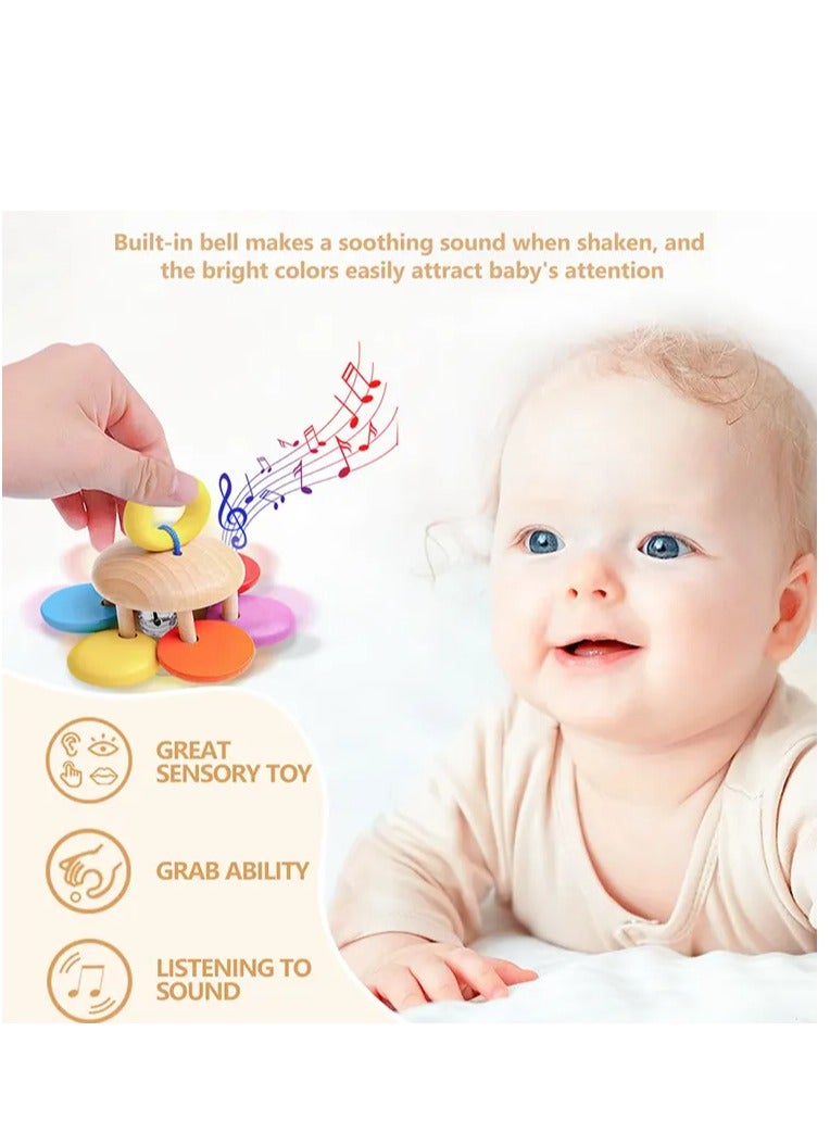 بيبي بي مجموعة ألعاب خشخيشة خشبية للأطفال - عبوة من 4 قطع من ألعاب التسنين العضوية الطبيعية من مونتيسوري للأطفال الرضع - ألعاب حسية خشبية آمنة وخالية من مادة BPA للأطفال من عمر 0 ​​إلى 12 شهرًا - Image 4