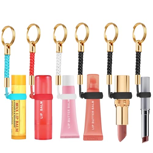 LUCKINEE 6PCS Lip Balm Holder Key Chain Silicone Lip Gloss Holder Keychain Cap for Summer Fridays, Keychain Lipstick Holder Compatible with ChapStick,Nivela and More - Image 1