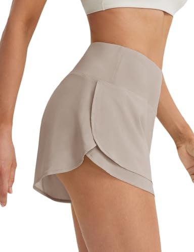 baleaf Womens 3 Athletic Shorts High Waist Running Workout Shorts with Liner Gym Sports Quick Dry Lightweight Khaki M - Image 1