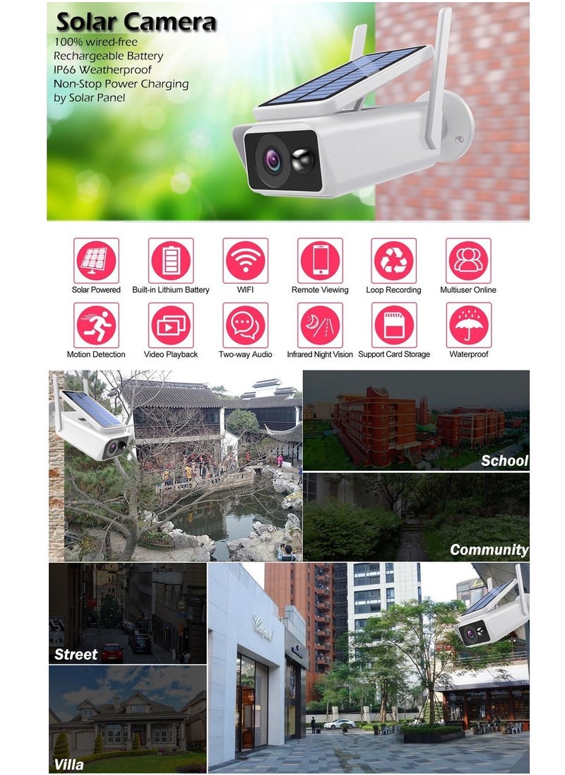 Wireless Solar WiFi Camera 4MP HD Outdoor Bullet IP Camera iCSee APP Battery Powered Smart Home Security Camera PIR Detection