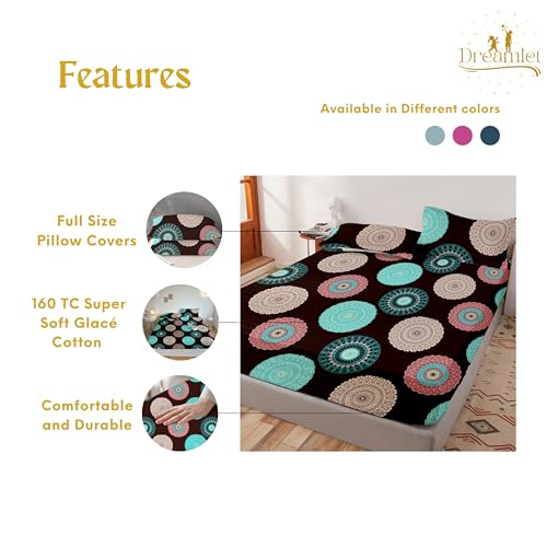 DREAMLET Prime Collections 160TC Glace Cotton Wrinkelfree Breathable Supersoft Double Flat Bedsheet with 2 Pillow Covers (Brown Geometric, Flat) - Image 4